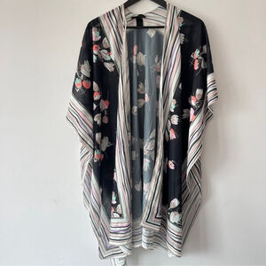 Steve Madden Striped Kimono with Subtle Floral Accents lightweight open flowy